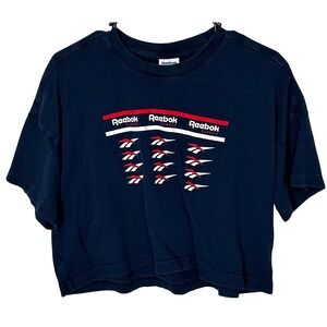Reebok Classic Navy Blue Cropped Short-Sleeved Tee Shirt Women's Size Medium